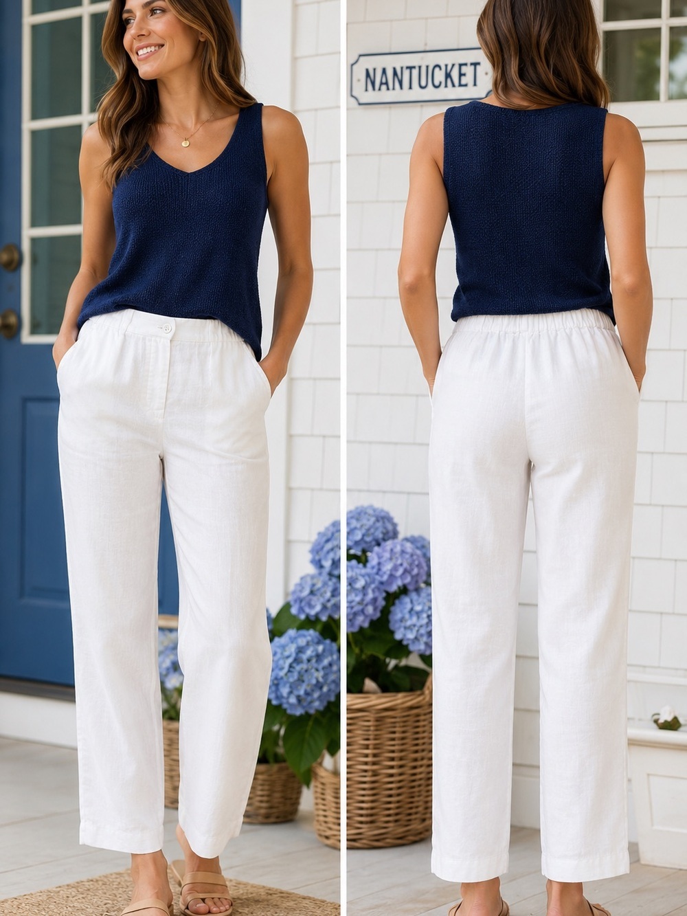 Vintage High Rise White Linen Trousers - Medium
